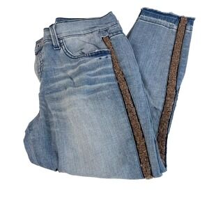 Level 99‎ Blue Cropped Skinny Jeans Womens Size 26 Mid Rise Beaded Embellished